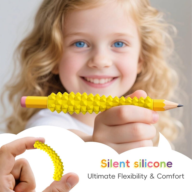 ELETIUO 4-Pack Textured Silicone Pencil Grips–Sensory Fidget Sleeves for Kids& Adults,ADHD &Autism Anxiety Relief,Quiet Classroom&Travel Fidget Tool for Focus,Calm,and Fine Motor Skills - Image 3